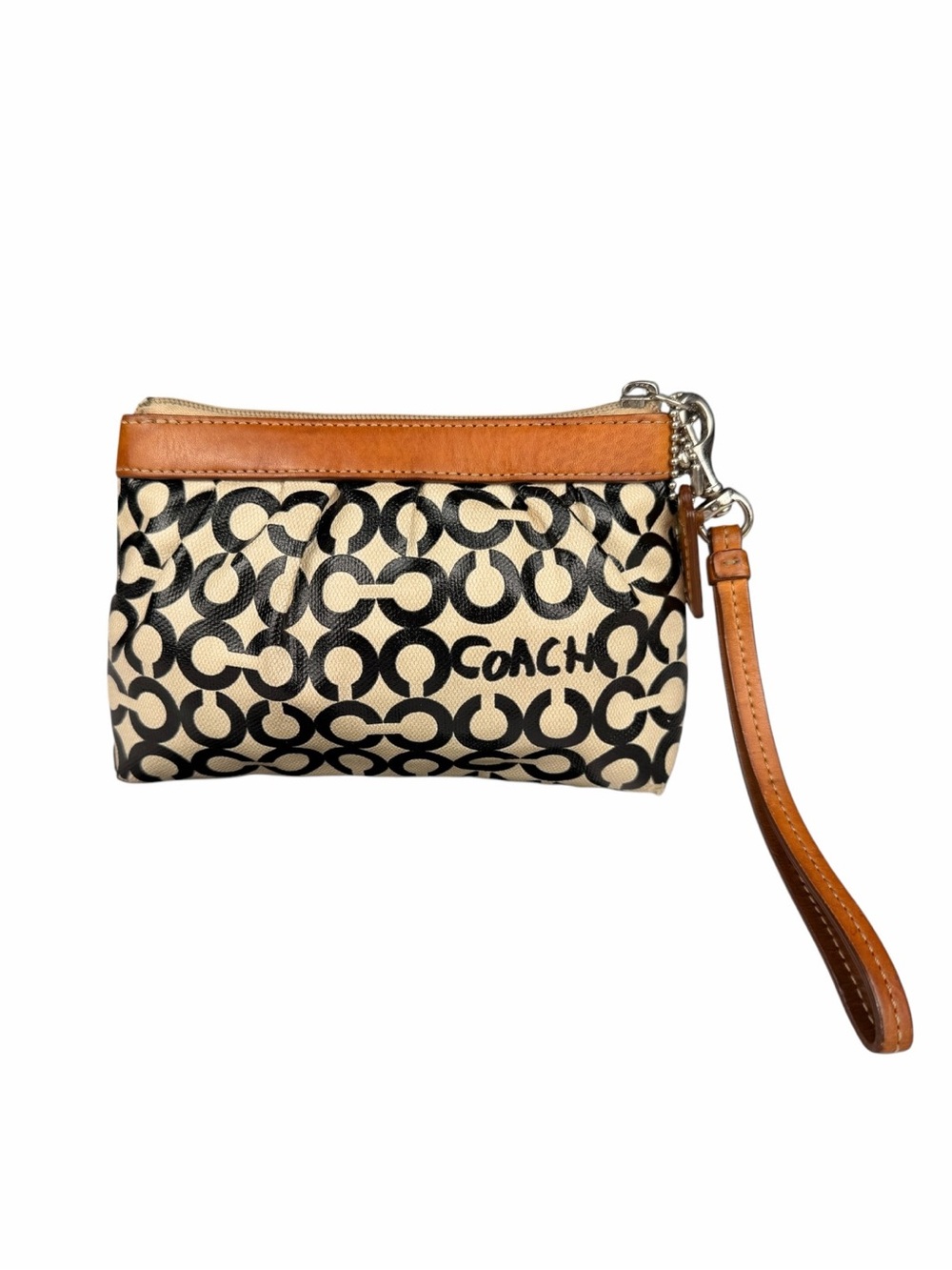 Coach Signature Black & White Mini Monogram Purse Clutch Wallet Wristlet - Picture 2 of 6